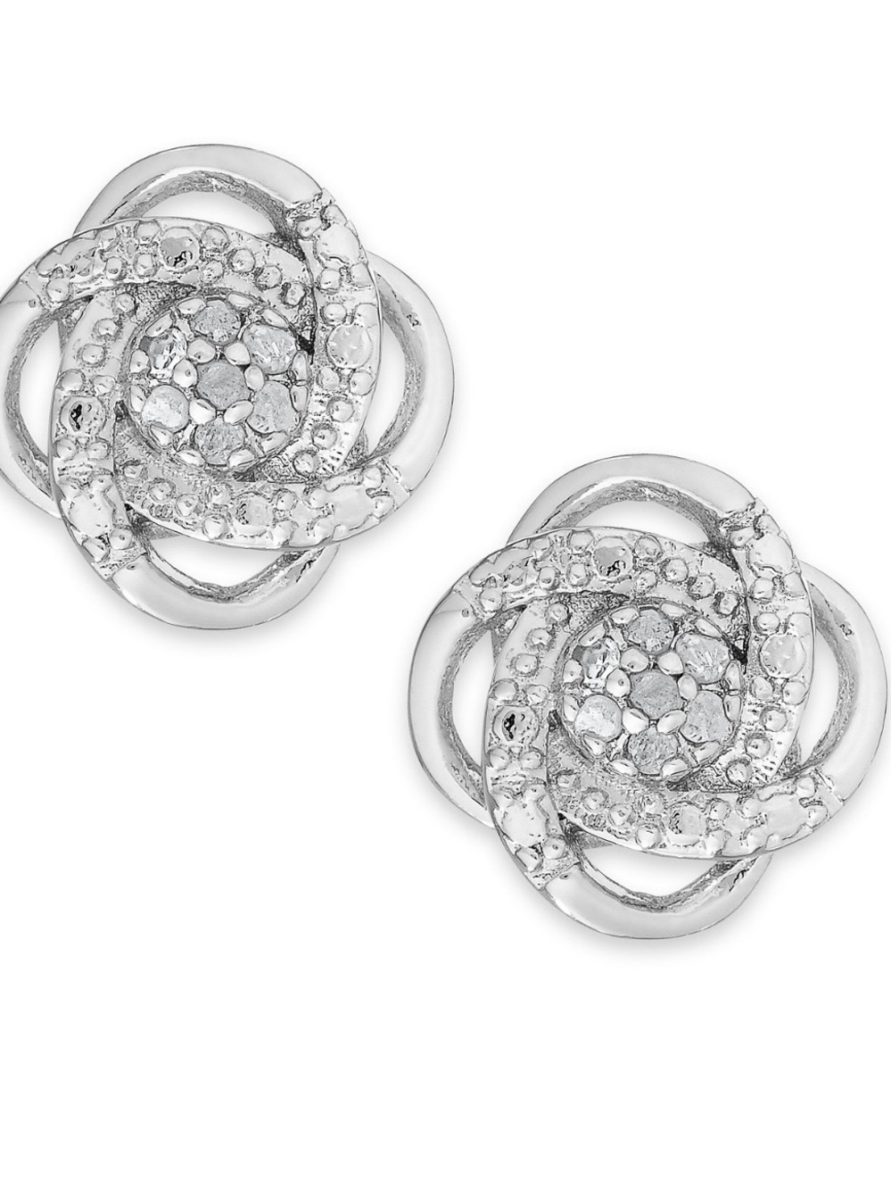1/10 Diamond Sterling Silver Crystal Knot Stud Earrings - Women Jewelry